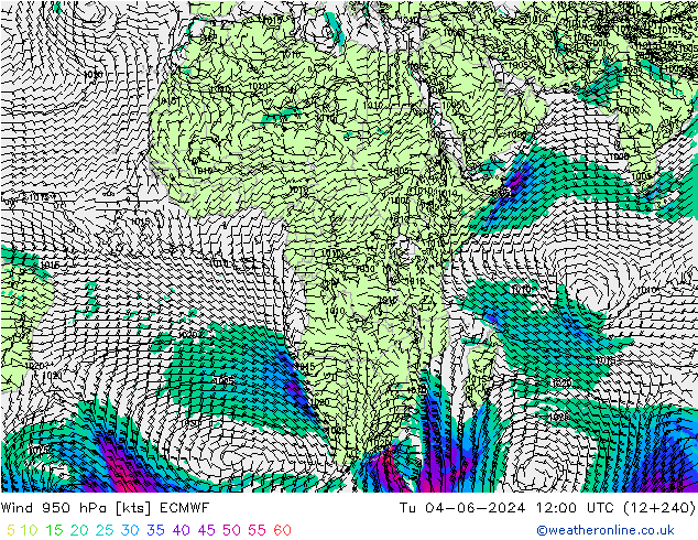 Wind 950 hPa ECMWF Di 04.06.2024 12 UTC