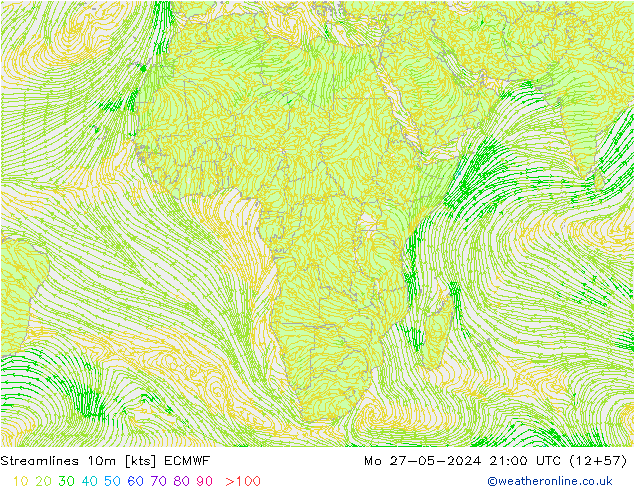 Línea de corriente 10m ECMWF lun 27.05.2024 21 UTC