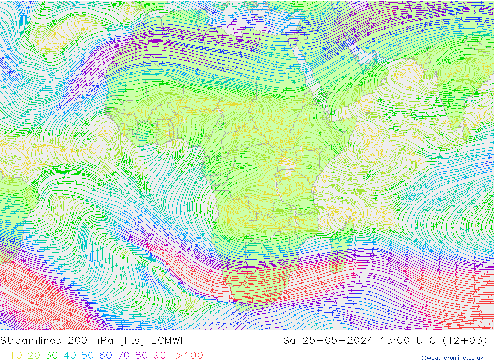 Linea di flusso 200 hPa ECMWF sab 25.05.2024 15 UTC