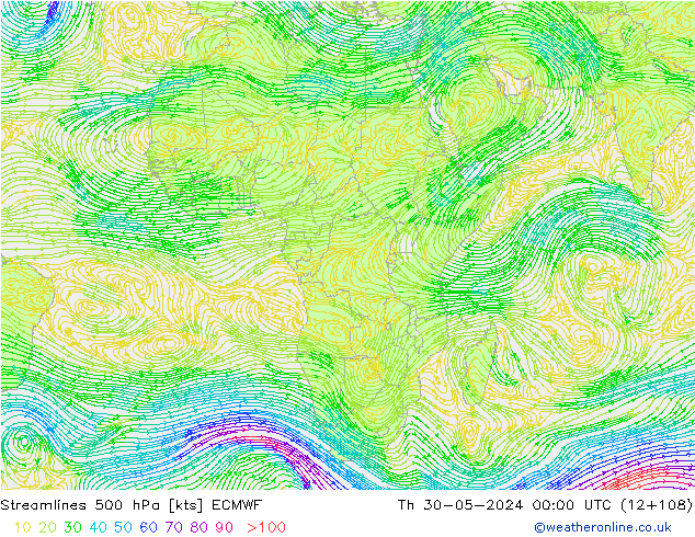 Stroomlijn 500 hPa ECMWF do 30.05.2024 00 UTC