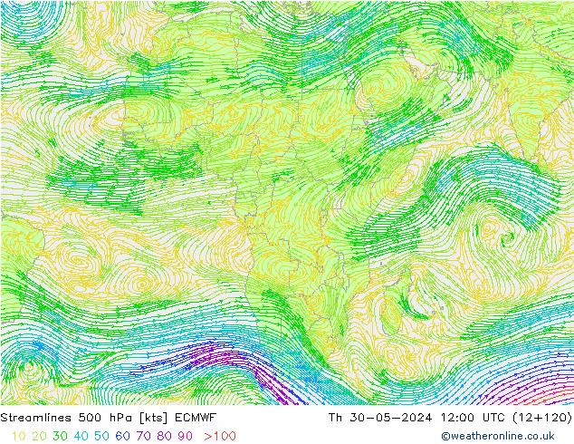 Stroomlijn 500 hPa ECMWF do 30.05.2024 12 UTC