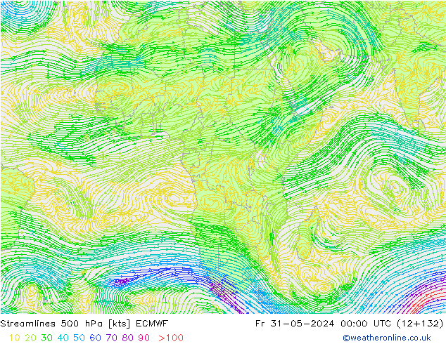 ветер 500 гПа ECMWF пт 31.05.2024 00 UTC