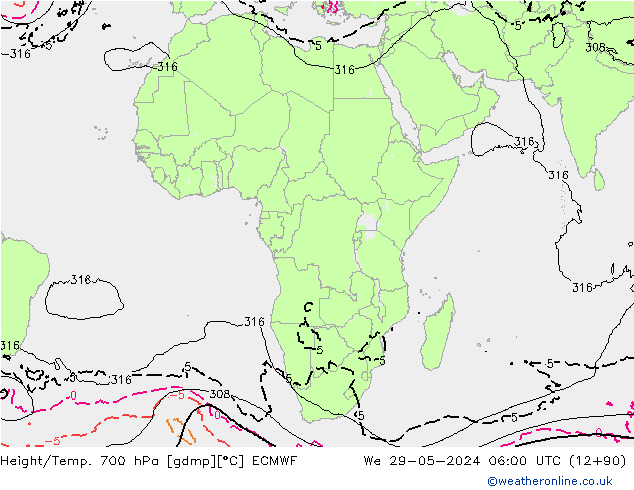 Yükseklik/Sıc. 700 hPa ECMWF Çar 29.05.2024 06 UTC