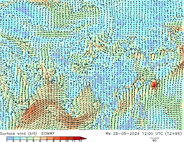 ве�Bе�@ 10 m (bft) ECMWF ср 29.05.2024 12 UTC