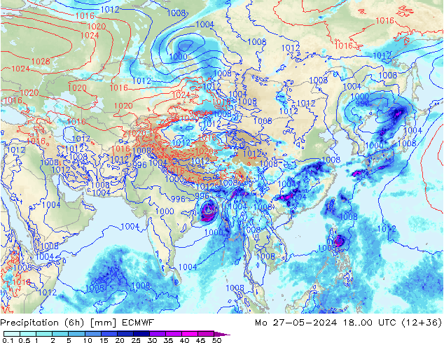 Z500/Rain (+SLP)/Z850 ECMWF lun 27.05.2024 00 UTC