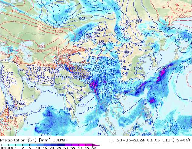 Z500/Rain (+SLP)/Z850 ECMWF Tu 28.05.2024 06 UTC