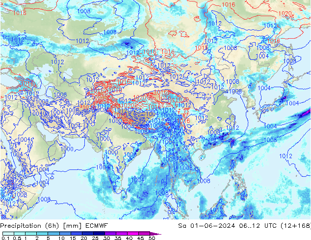 Précipitation (6h) ECMWF sam 01.06.2024 12 UTC