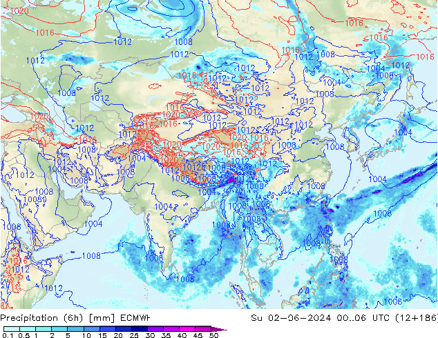 Precipitation (6h) ECMWF Ne 02.06.2024 06 UTC