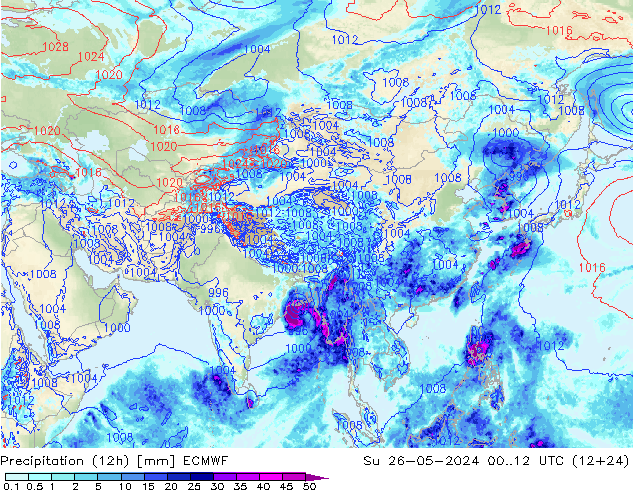 Precipitation (12h) ECMWF Ne 26.05.2024 12 UTC