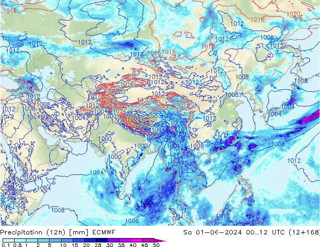 осадки (12h) ECMWF сб 01.06.2024 12 UTC