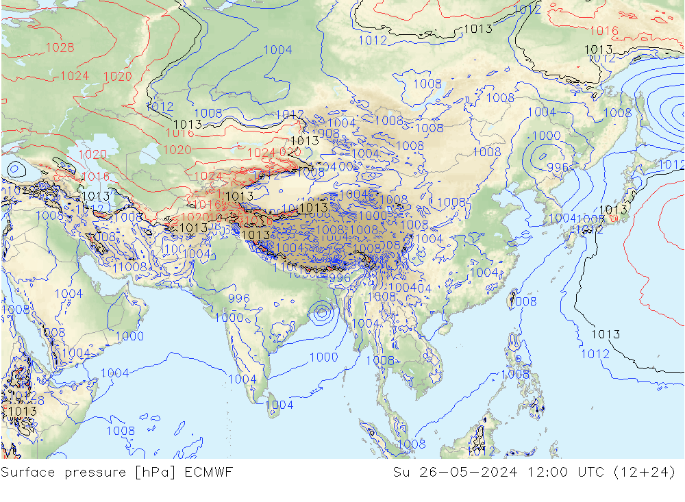 Atmosférický tlak ECMWF Ne 26.05.2024 12 UTC