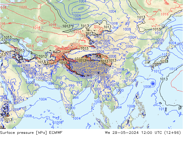 pressão do solo ECMWF Qua 29.05.2024 12 UTC