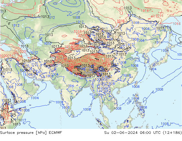 Yer basıncı ECMWF Paz 02.06.2024 06 UTC