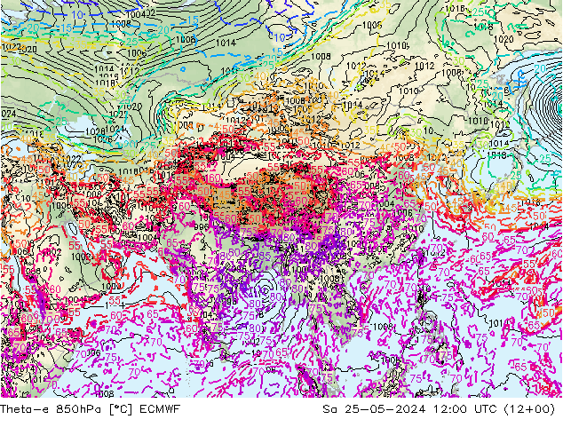 Theta-e 850hPa ECMWF So 25.05.2024 12 UTC