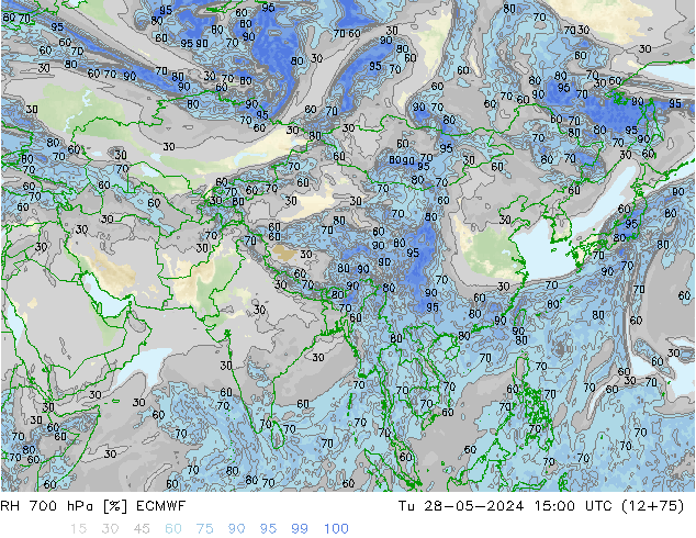RH 700 hPa ECMWF mar 28.05.2024 15 UTC