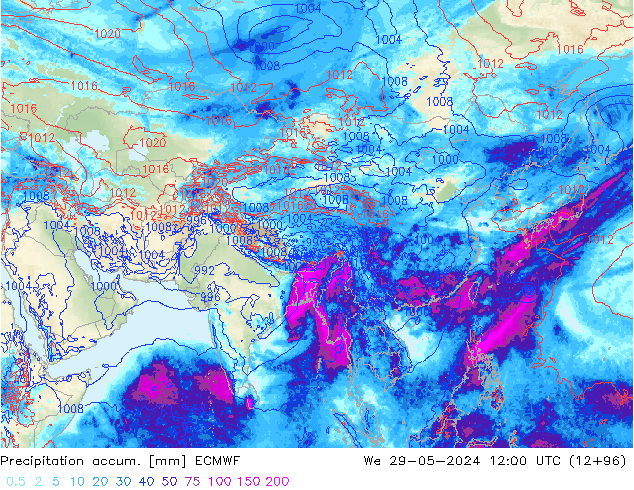 Totale neerslag ECMWF wo 29.05.2024 12 UTC