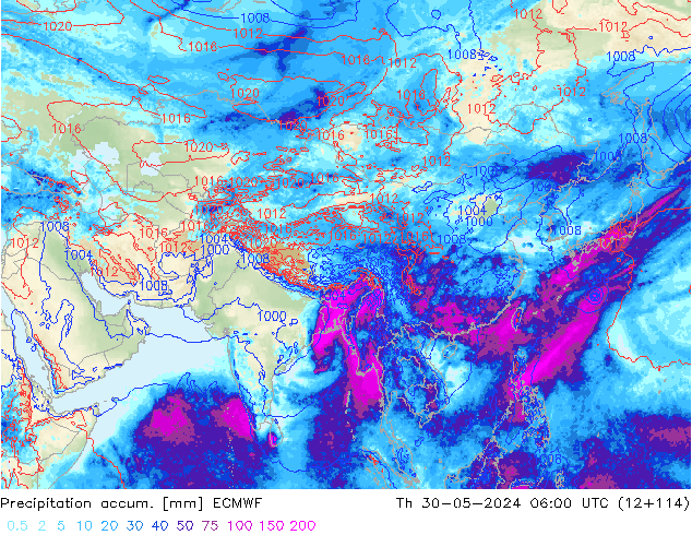 Precipitation accum. ECMWF czw. 30.05.2024 06 UTC