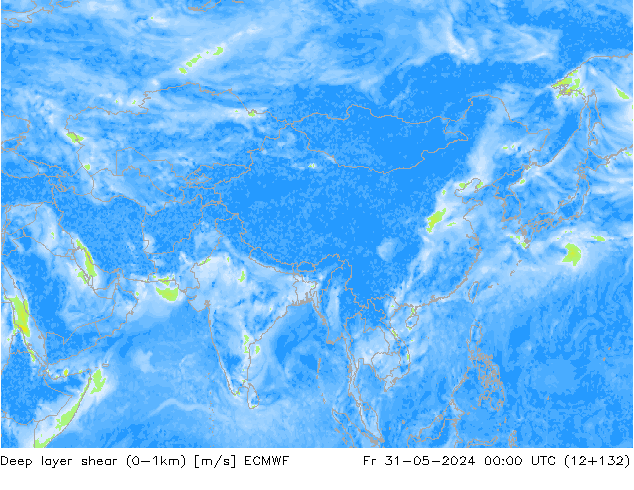 Deep layer shear (0-1km) ECMWF пт 31.05.2024 00 UTC