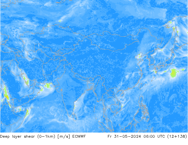 Deep layer shear (0-1km) ECMWF Pá 31.05.2024 06 UTC