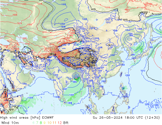 High wind areas ECMWF  26.05.2024 18 UTC