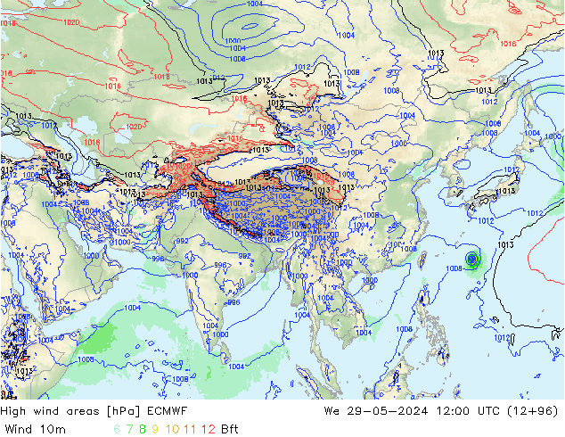 yüksek rüzgarlı alanlar ECMWF Çar 29.05.2024 12 UTC