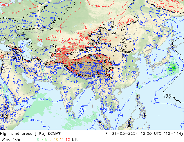 High wind areas ECMWF Fr 31.05.2024 12 UTC