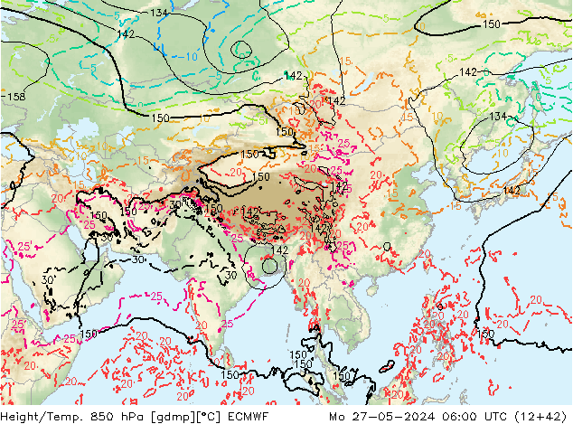 Z500/Rain (+SLP)/Z850 ECMWF Mo 27.05.2024 06 UTC