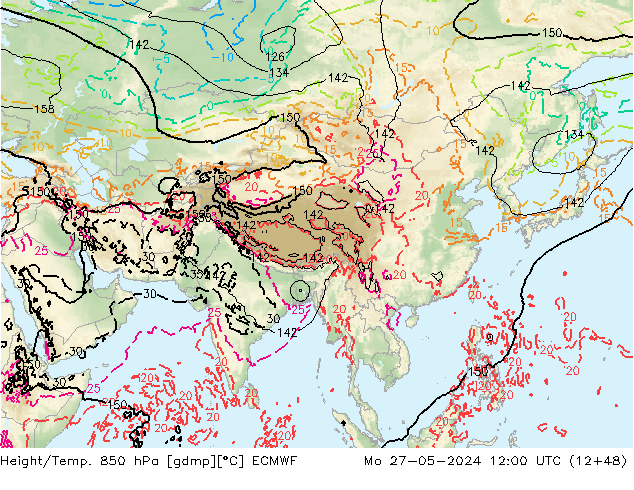 Z500/Rain (+SLP)/Z850 ECMWF  27.05.2024 12 UTC