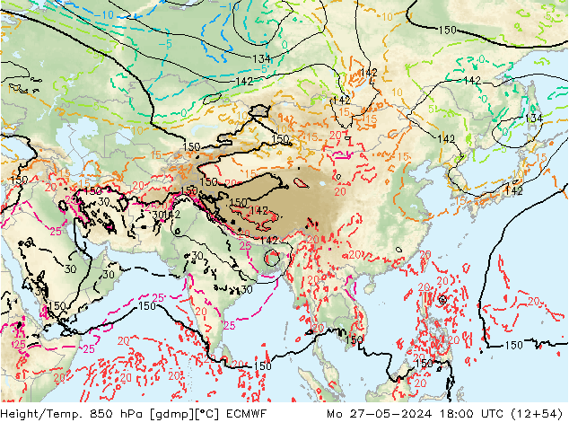 Height/Temp. 850 hPa ECMWF Po 27.05.2024 18 UTC