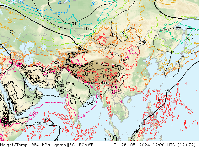 Z500/Rain (+SLP)/Z850 ECMWF mar 28.05.2024 12 UTC