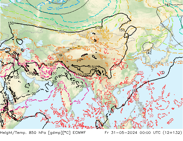 Height/Temp. 850 гПа ECMWF пт 31.05.2024 00 UTC
