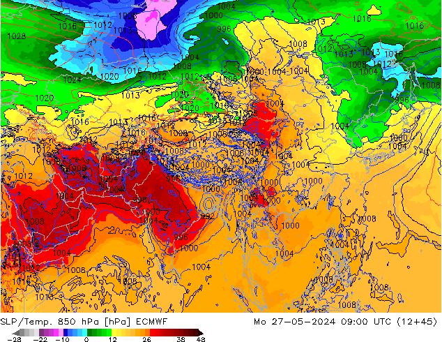 SLP/Temp. 850 hPa ECMWF Mo 27.05.2024 09 UTC