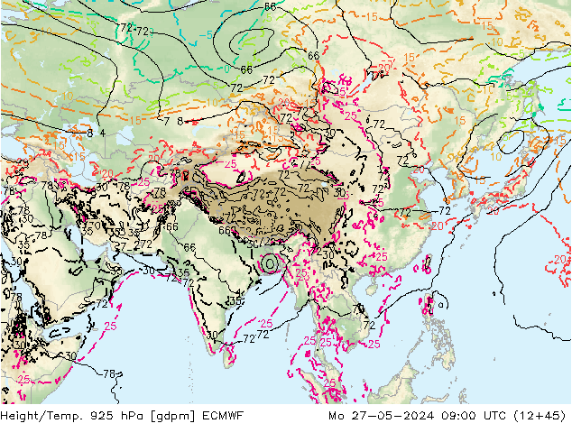 Height/Temp. 925 hPa ECMWF Mo 27.05.2024 09 UTC