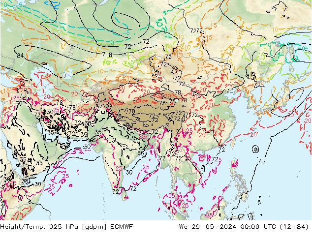 Hoogte/Temp. 925 hPa ECMWF wo 29.05.2024 00 UTC