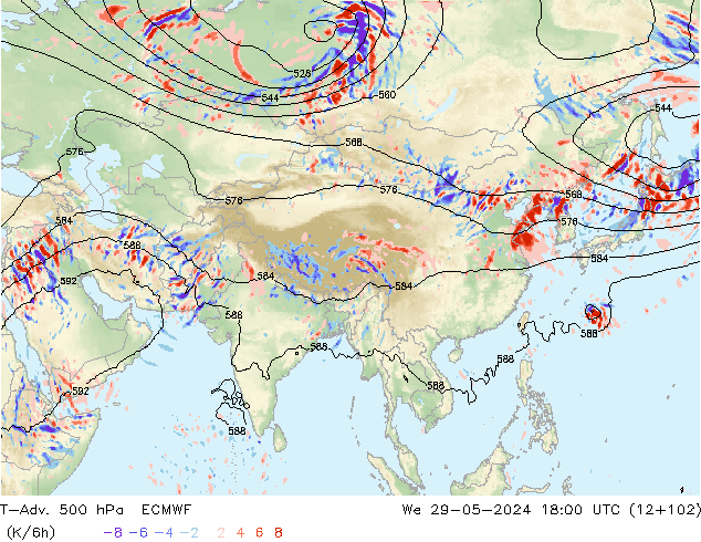 T-Adv. 500 hPa ECMWF śro. 29.05.2024 18 UTC