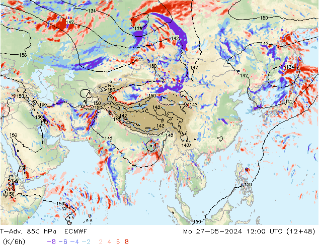 T-Adv. 850 hPa ECMWF ma 27.05.2024 12 UTC