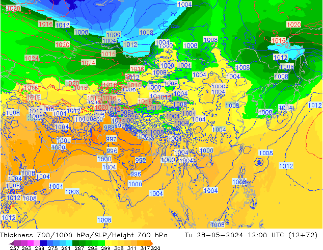 Dikte700-1000 hPa ECMWF di 28.05.2024 12 UTC