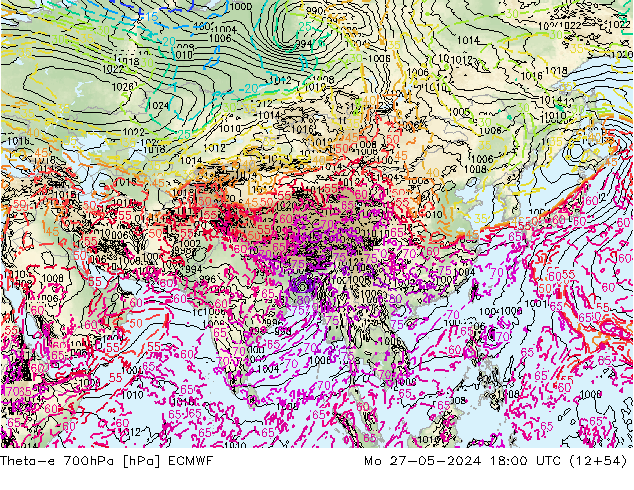 Theta-e 700hPa ECMWF ma 27.05.2024 18 UTC