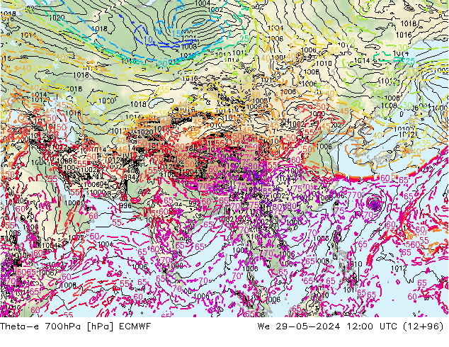 Theta-e 700hPa ECMWF wo 29.05.2024 12 UTC