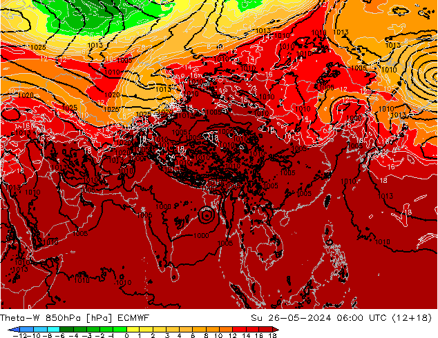 Theta-W 850hPa ECMWF Ne 26.05.2024 06 UTC