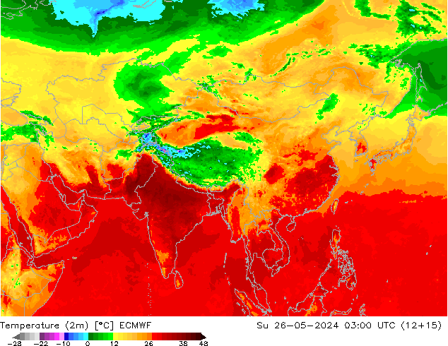 Sıcaklık Haritası (2m) ECMWF Paz 26.05.2024 03 UTC