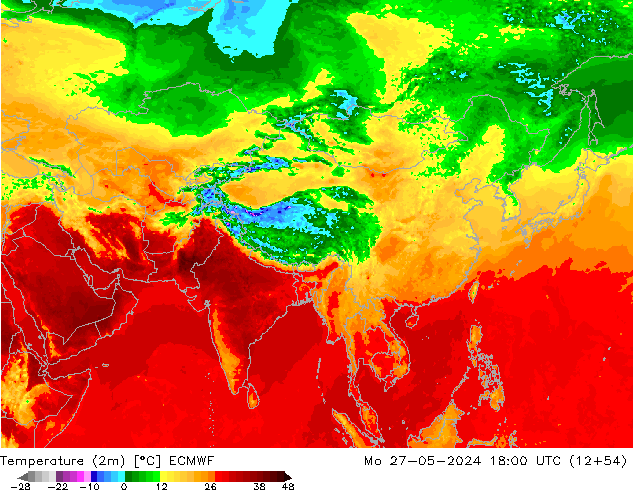 Temperatura (2m) ECMWF Seg 27.05.2024 18 UTC