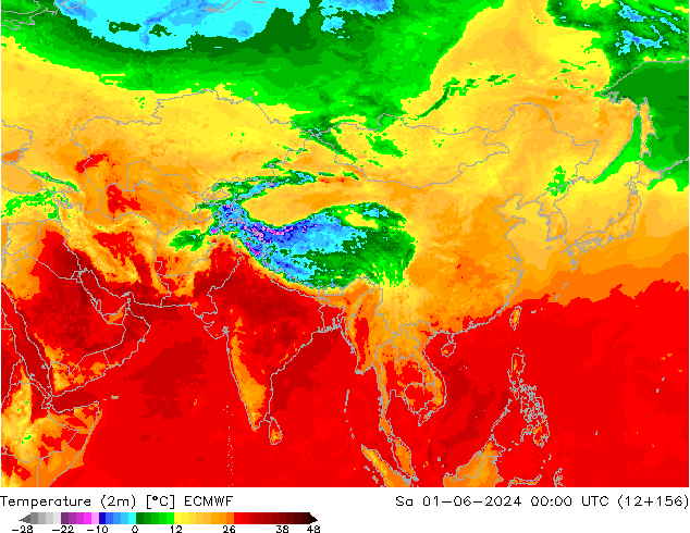 Temperatura (2m) ECMWF sab 01.06.2024 00 UTC