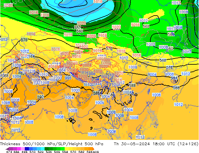 Thck 500-1000hPa ECMWF gio 30.05.2024 18 UTC