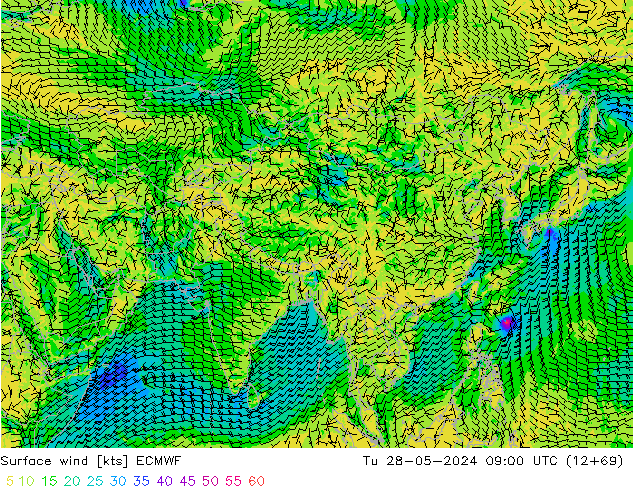 Surface wind ECMWF Út 28.05.2024 09 UTC