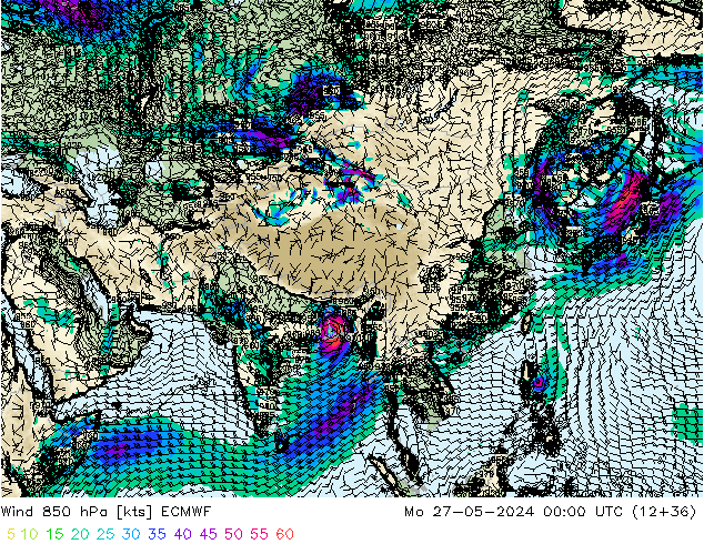 Wind 850 hPa ECMWF ma 27.05.2024 00 UTC