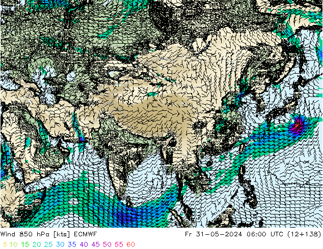 Vento 850 hPa ECMWF Sex 31.05.2024 06 UTC