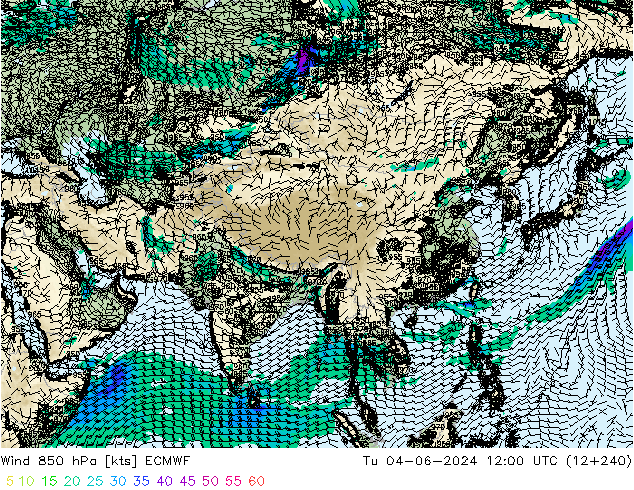 Wind 850 hPa ECMWF Út 04.06.2024 12 UTC