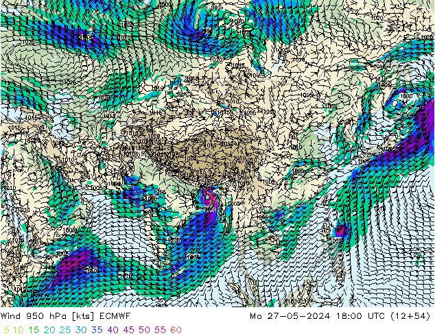 Wind 950 hPa ECMWF Mo 27.05.2024 18 UTC