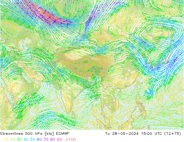 Linia prądu 500 hPa ECMWF wto. 28.05.2024 15 UTC